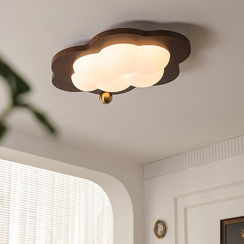 Traditional Vintage Stars Clouds Acrylic Solid Wood Iron LED Flush Mount Ceiling Light For Living Room