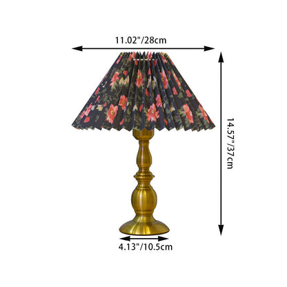 Traditional Vintage Umbrella Round Gourd Fabric Metal 1-Light Table Lamp For Living Room