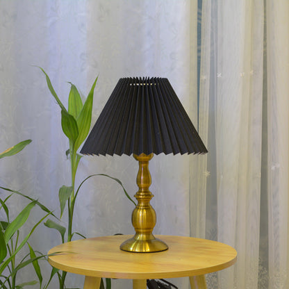 Traditional Vintage Umbrella Round Gourd Fabric Metal 1-Light Table Lamp For Living Room