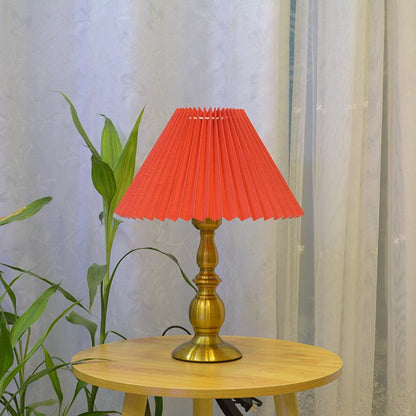Traditional Vintage Umbrella Round Gourd Fabric Metal 1-Light Table Lamp For Living Room