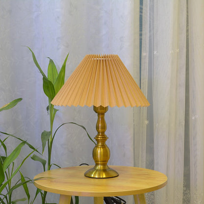 Traditional Vintage Umbrella Round Gourd Fabric Metal 1-Light Table Lamp For Living Room