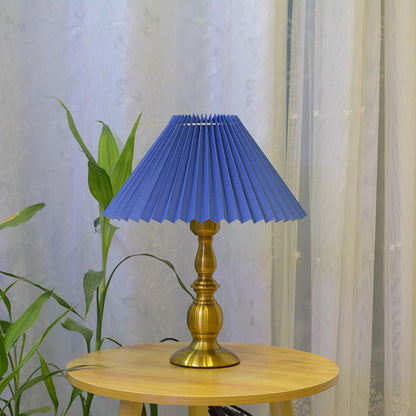 Traditional Vintage Umbrella Round Gourd Fabric Metal 1-Light Table Lamp For Living Room