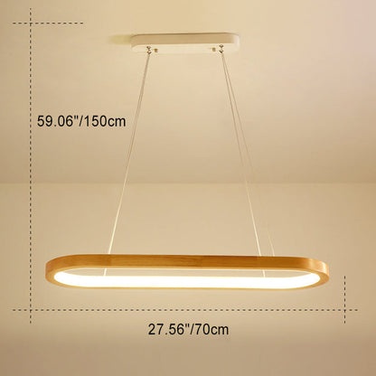 Modern Minimalist Oval Acrylic Wood LED Island Light Chandelier For Living Room