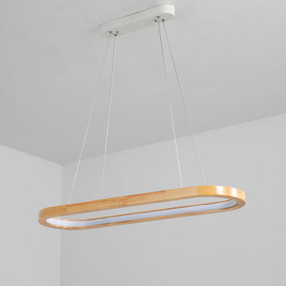 Modern Minimalist Oval Acrylic Wood LED Island Light Chandelier For Living Room