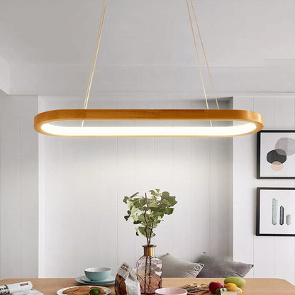 Modern Minimalist Oval Acrylic Wood LED Island Light Chandelier For Living Room