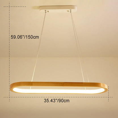 Modern Minimalist Oval Acrylic Wood LED Island Light Chandelier For Living Room