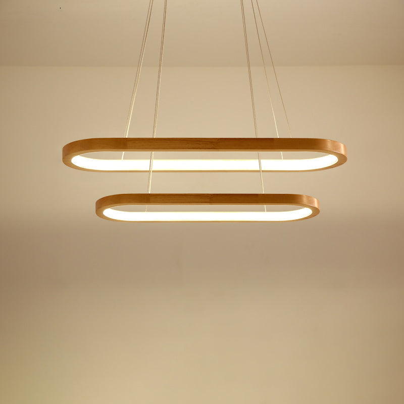 Modern Minimalist Oval Acrylic Wood LED Island Light Chandelier For Living Room