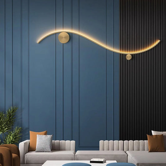 Modern Minimalist Copper Silicone Line Wave Circle LED Wall Sconce Lamp For Hallway