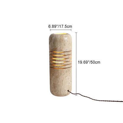 Traditional Japanese Travertine Handmade Cylinder Skeleton Stripe 1-Light Standing Floor Lamp For Living Room