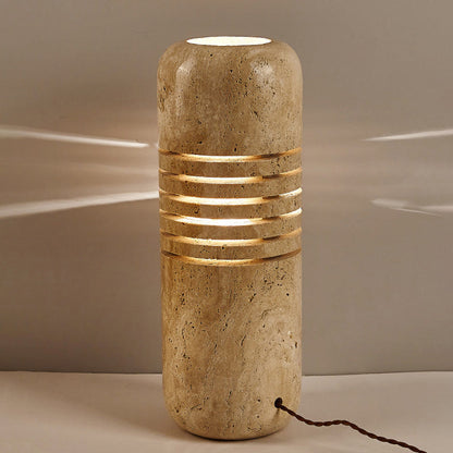 Traditional Japanese Travertine Handmade Cylinder Skeleton Stripe 1-Light Standing Floor Lamp For Living Room
