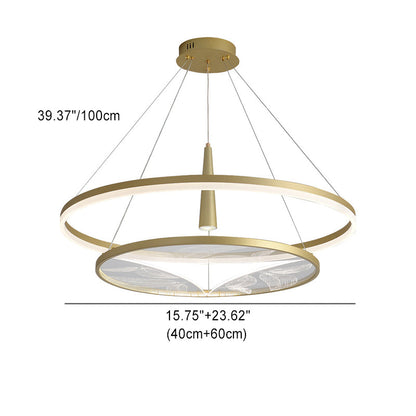 Traditional Chinese Iron Aluminium Acrylic Round 2-Tier LED Chandeliers For Living Room