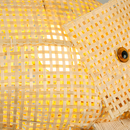 Traditional Japanese Weaving Bamboo Carp Fish Elliptical 1-Light Pendant Light For Dining Room
