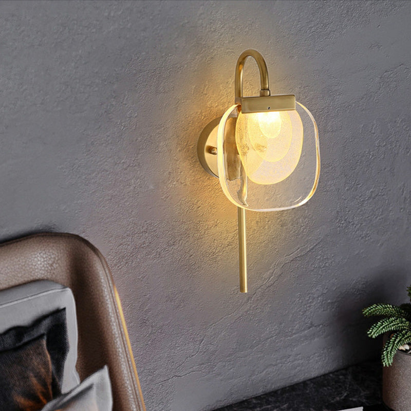 Modern Mid-century Copper Glass Square Elliptical LED Wall Sconce Lamp For Hallway