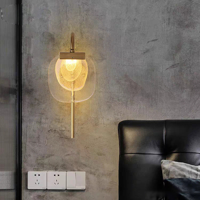 Modern Mid-century Copper Glass Square Elliptical LED Wall Sconce Lamp For Hallway