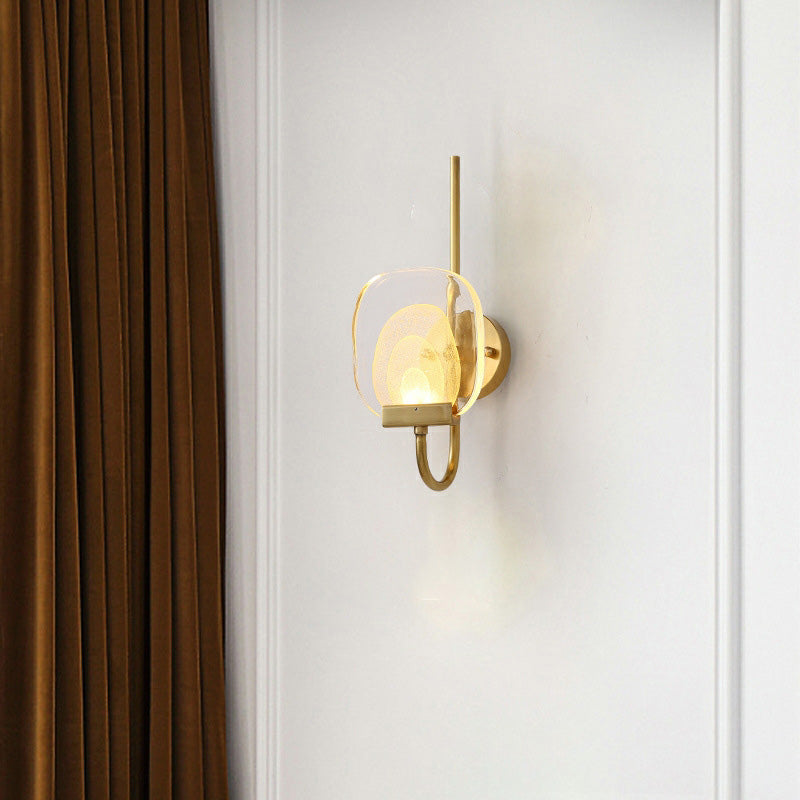 Modern Mid-century Copper Glass Square Elliptical LED Wall Sconce Lamp For Hallway