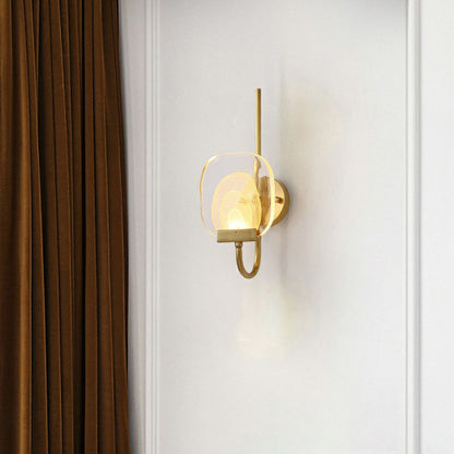 Modern Mid-century Copper Glass Square Elliptical LED Wall Sconce Lamp For Hallway