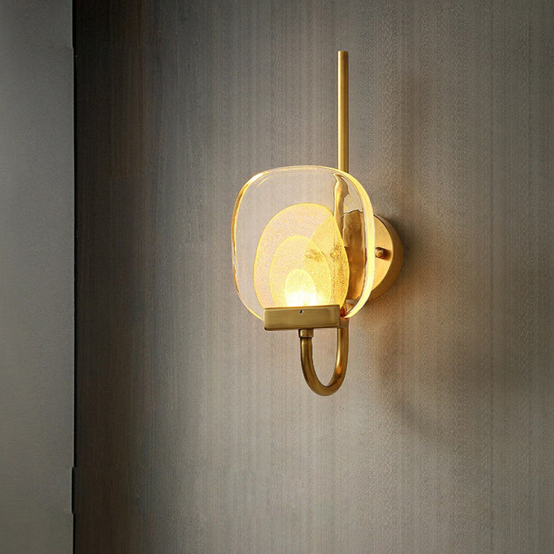 Modern Mid-century Copper Glass Square Elliptical LED Wall Sconce Lamp For Hallway