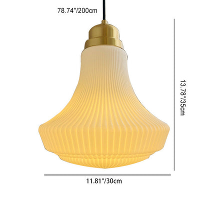 Traditional French Brass Glass Bell Stripe 1-Light Pendant Light For Dining Room