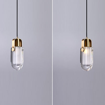 Modern Mid-century Brass Crystal Elliptical 1-Light Pendant Light For Bedside