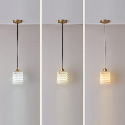 Traditional Chinese Marble Brass Cylinder Multi Layers 1-Light Pendant Light For Bedside