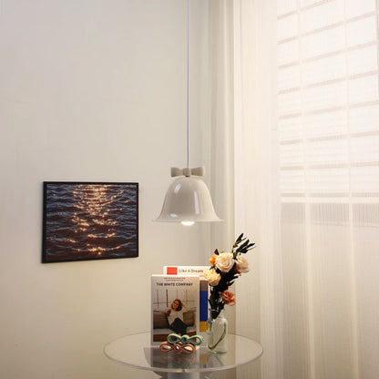 Contemporary Scandinavian Iron Ceramic Bell Bow Tie 1-Light Pendant Light For Dining Room