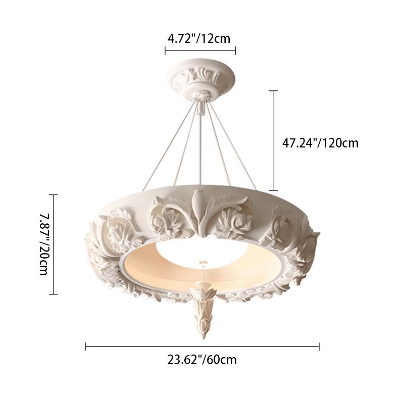 Traditional French Resin Glass Round Carved LED Chandeliers For Dining Room