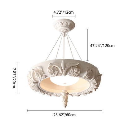 Traditional French Resin Glass Round Carved LED Chandeliers For Dining Room