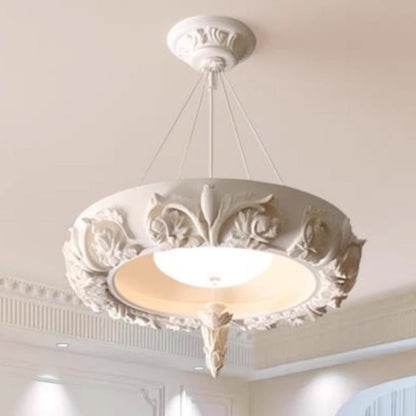 Traditional French Resin Glass Round Carved LED Chandeliers For Dining Room