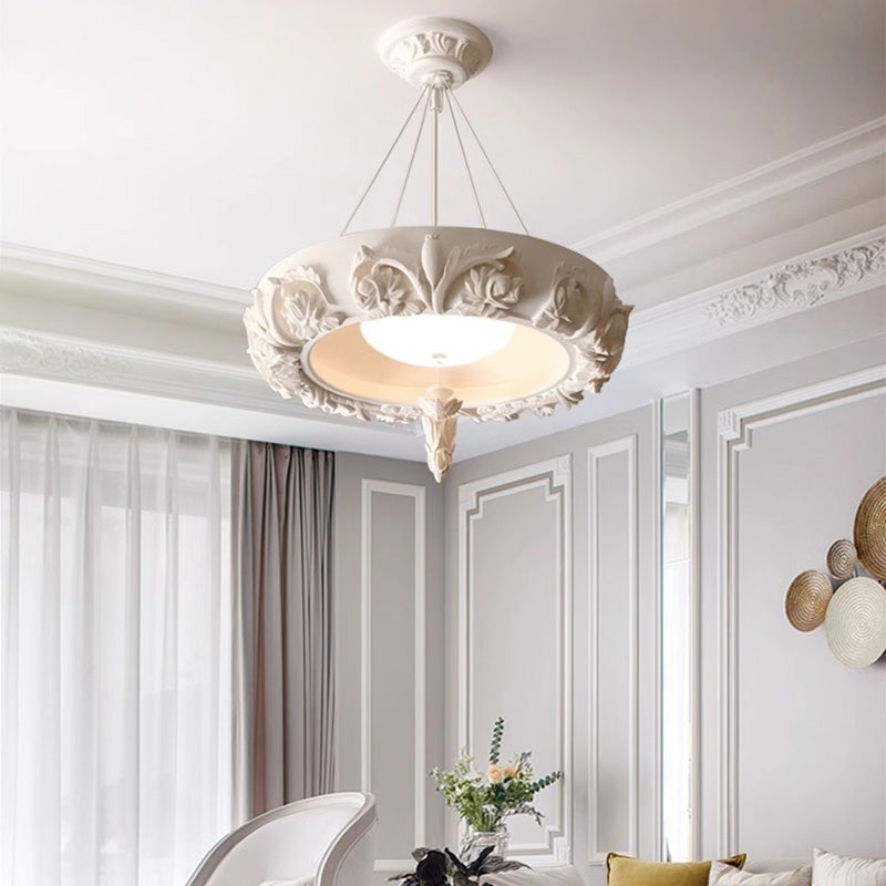 Traditional French Resin Glass Round Carved LED Chandeliers For Dining Room