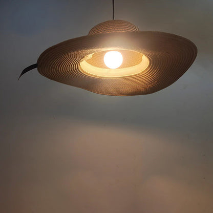 Contemporary Creative Straw Hat Rattan 1-Light Pendant Light For Dining Room