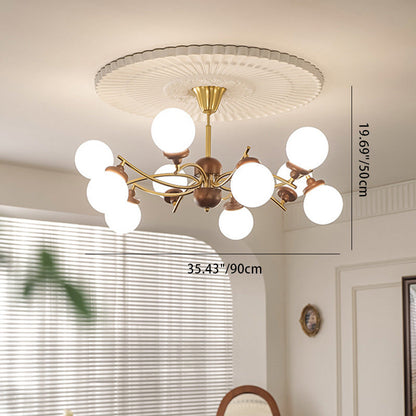 Traditional Vintage Ash Wood Glass Iron Ball 4/6/8/10 Light Chandeliers For Living Room