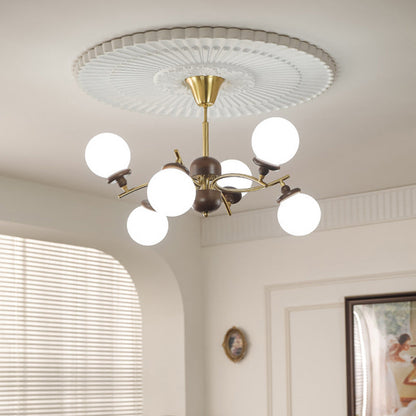 Traditional Vintage Ash Wood Glass Iron Ball 4/6/8/10 Light Chandeliers For Living Room