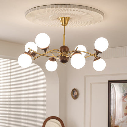 Traditional Vintage Ash Wood Glass Iron Ball 4/6/8/10 Light Chandeliers For Living Room