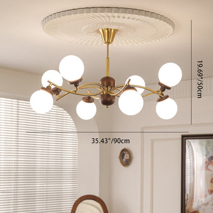 Traditional Vintage Ash Wood Glass Iron Ball 4/6/8/10 Light Chandeliers For Living Room