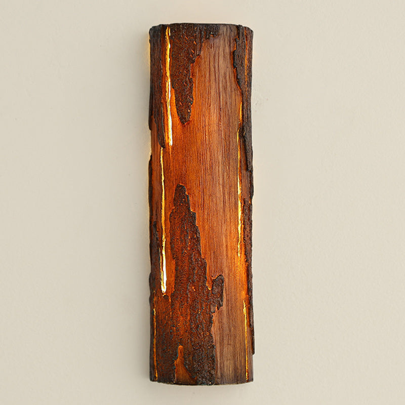 Contemporary Scandinavian Waterproof Resin Cylinder Tree Stump Rock-Like 1-Light Wall Sconce Lamp For Outdoor Patio