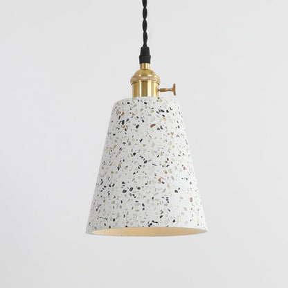 Contemporary Nordic Terrazzo Brass Round Cylinder Conic 1-Light Pendant Light For Dining Room