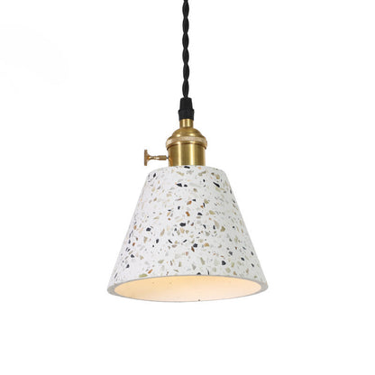 Contemporary Nordic Terrazzo Brass Round Cylinder Conic 1-Light Pendant Light For Dining Room