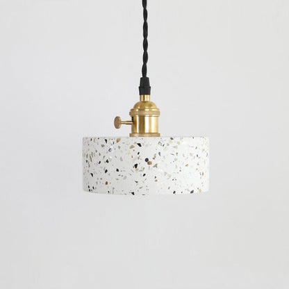 Contemporary Nordic Terrazzo Brass Round Cylinder Conic 1-Light Pendant Light For Dining Room