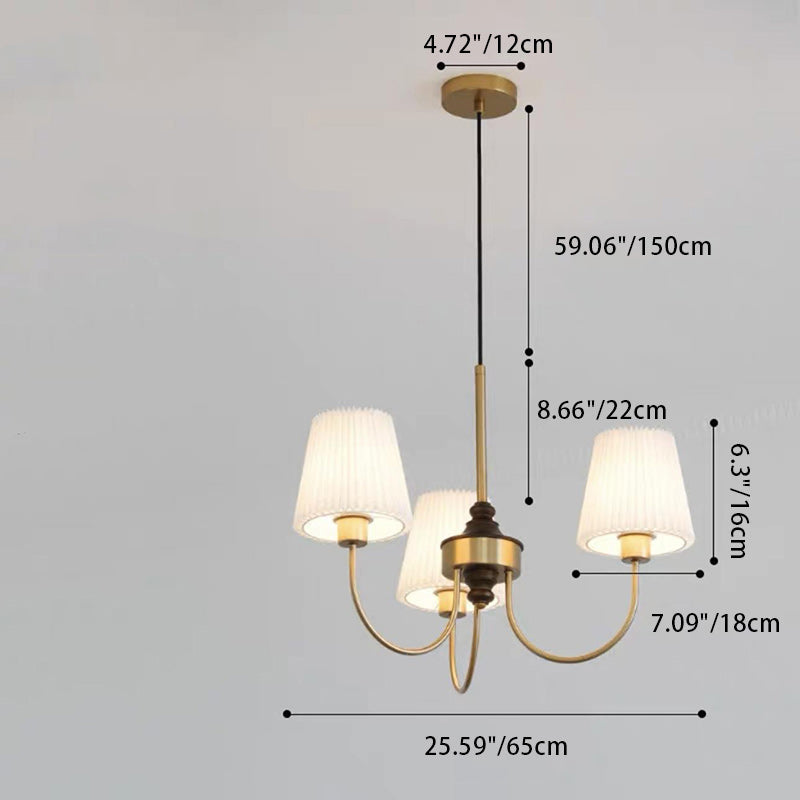 Contemporary Retro Cotton Linen Iron Wood Cylinder Pleated 3/5 Light Chandeliers For Living Room