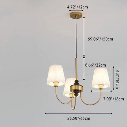 Contemporary Retro Cotton Linen Iron Wood Cylinder Pleated 3/5 Light Chandeliers For Living Room