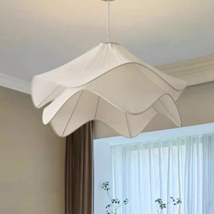 Traditional French Fabric Hat Wave Petal 2-Tier 1-Light Pendant Light For Bedroom