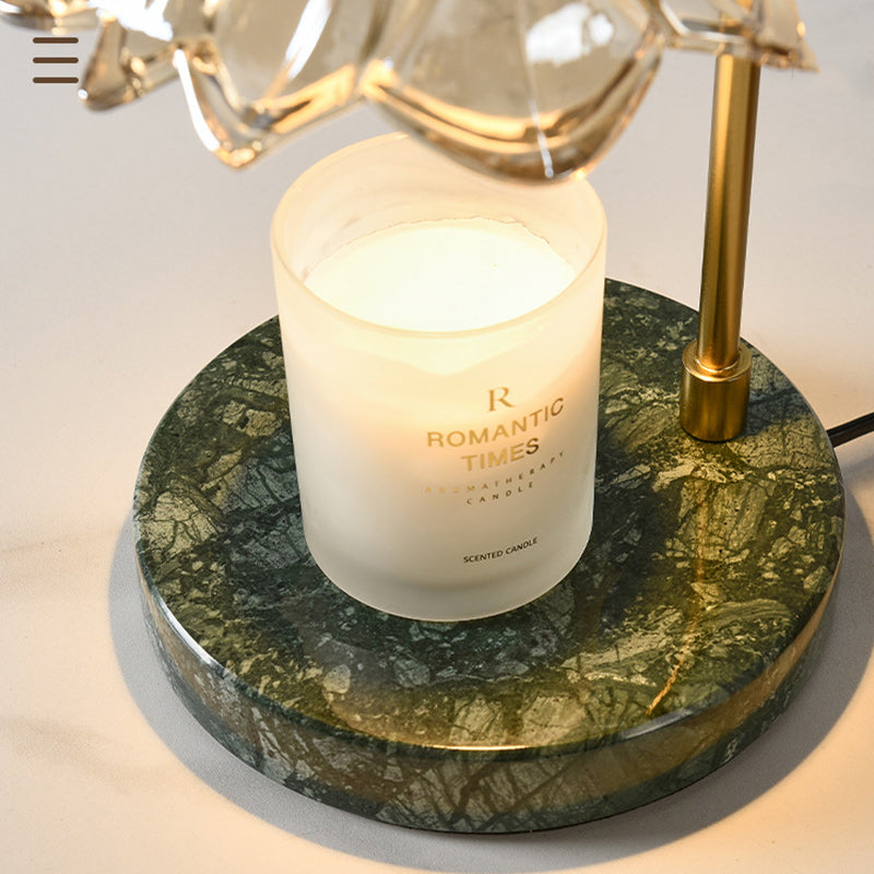 Traditional French Floral Dimmable Marble Iron Glass 1-Light Melting Wax Table Lamp For Bedroom