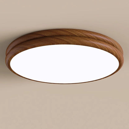 Contemporary Retro Iron Acrylic Round Wood Grain LED Flush Mount Ceiling Light For Bedroom