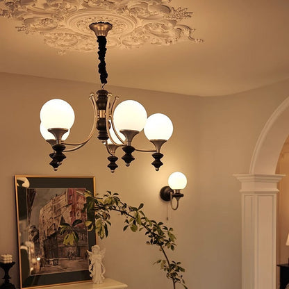 Traditional Vintage Ash Wood Metal Glass Ball 3/5/6/8 Light Chandeliers For Living Room