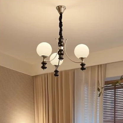 Traditional Vintage Ash Wood Metal Glass Ball 3/5/6/8 Light Chandeliers For Living Room