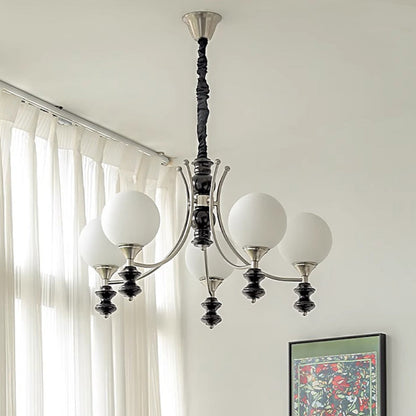 Traditional Vintage Ash Wood Metal Glass Ball 3/5/6/8 Light Chandeliers For Living Room