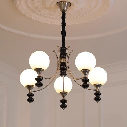 Traditional Vintage Ash Wood Metal Glass Ball 3/5/6/8 Light Chandeliers For Living Room