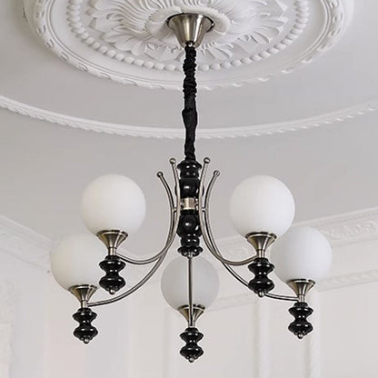 Traditional Vintage Ash Wood Metal Glass Ball 3/5/6/8 Light Chandeliers For Living Room