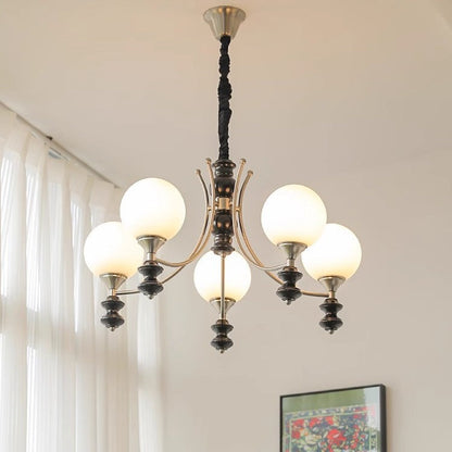 Traditional Vintage Ash Wood Metal Glass Ball 3/5/6/8 Light Chandeliers For Living Room