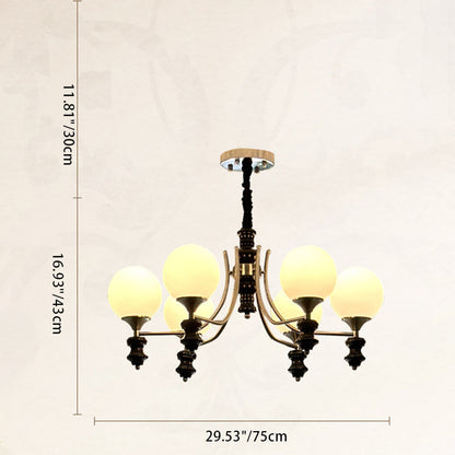 Traditional Vintage Ash Wood Metal Glass Ball 3/5/6/8 Light Chandeliers For Living Room
